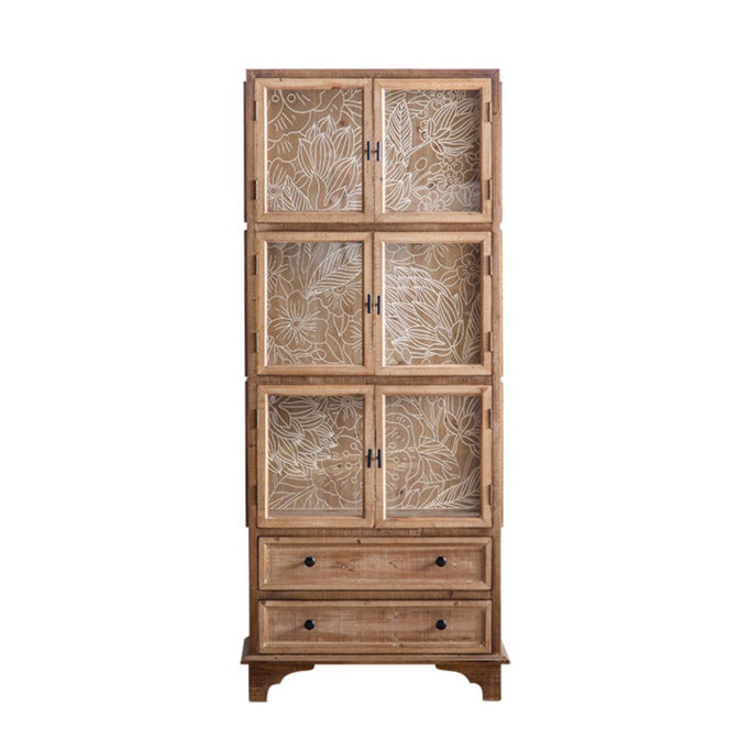 Traditional Wood Display Stand Glass Doors Storage Cabinet with Doors