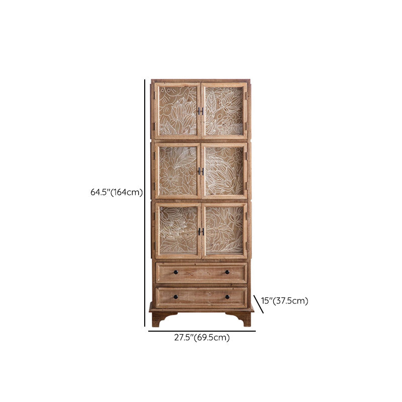 Traditional Wood Display Stand Glass Doors Storage Cabinet with Doors