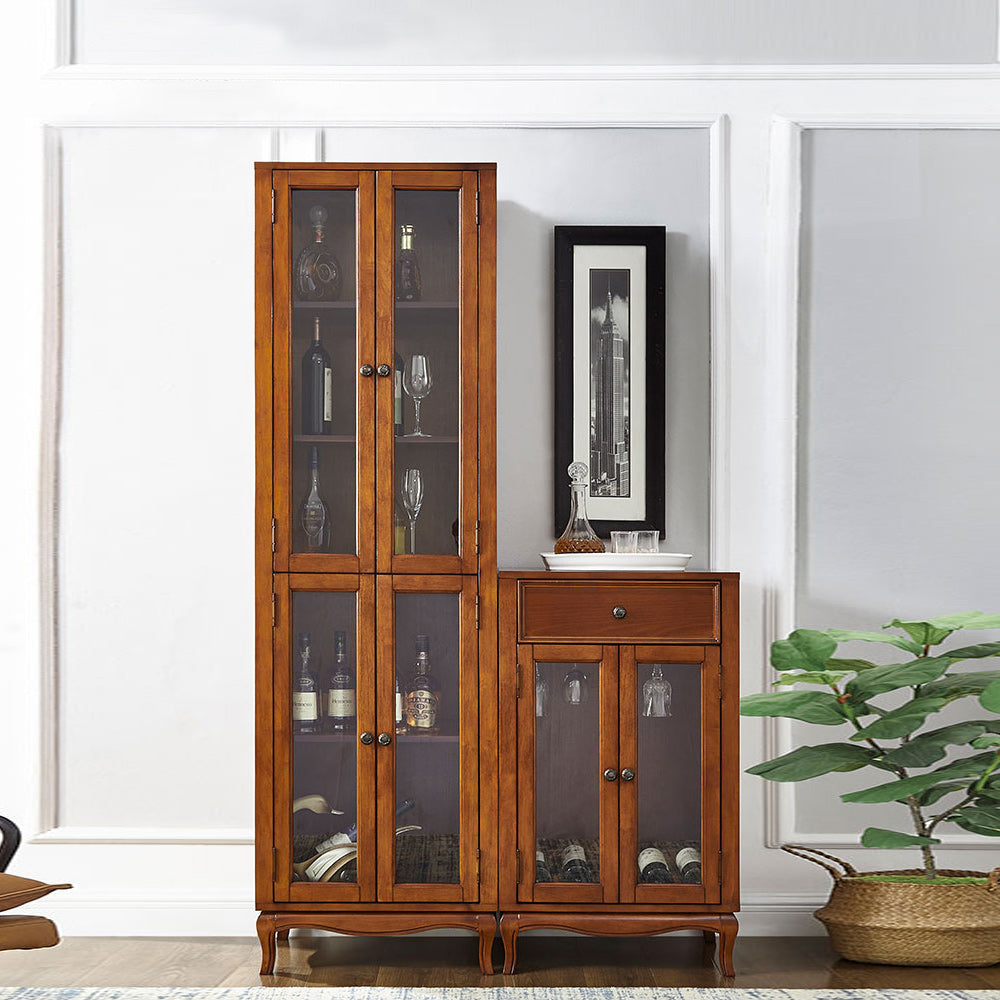 Modern Display Stand Glass Doors Rubberwood Hutch Buffet for Living Room