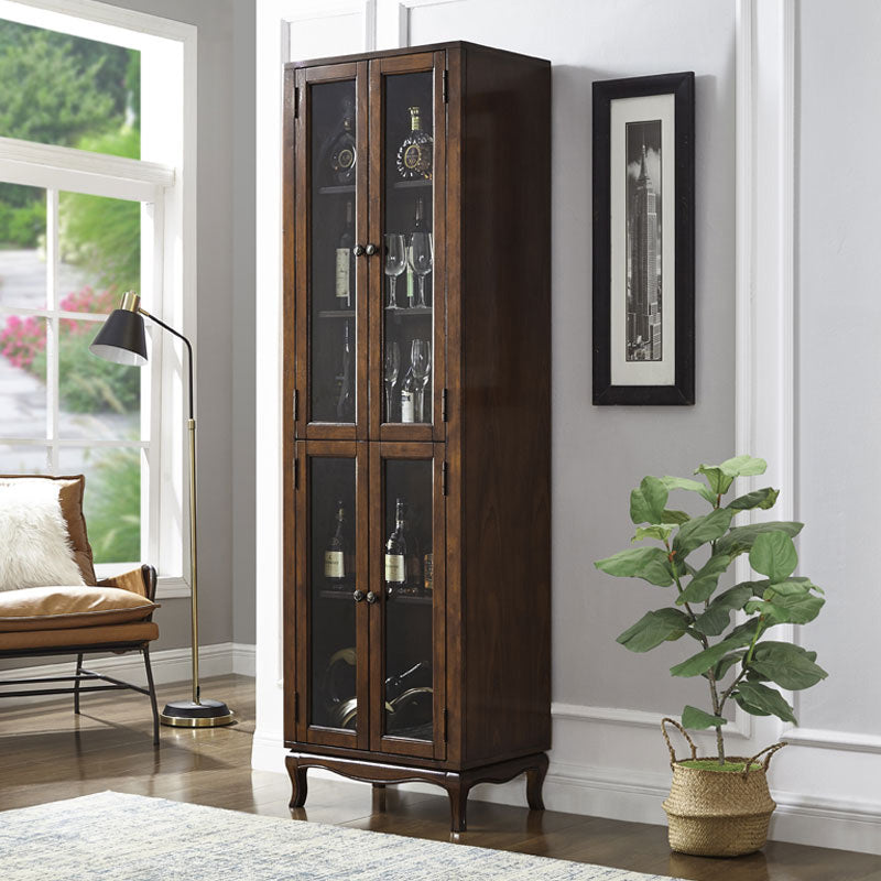 Modern Display Stand Glass Doors Rubberwood Hutch Buffet for Living Room