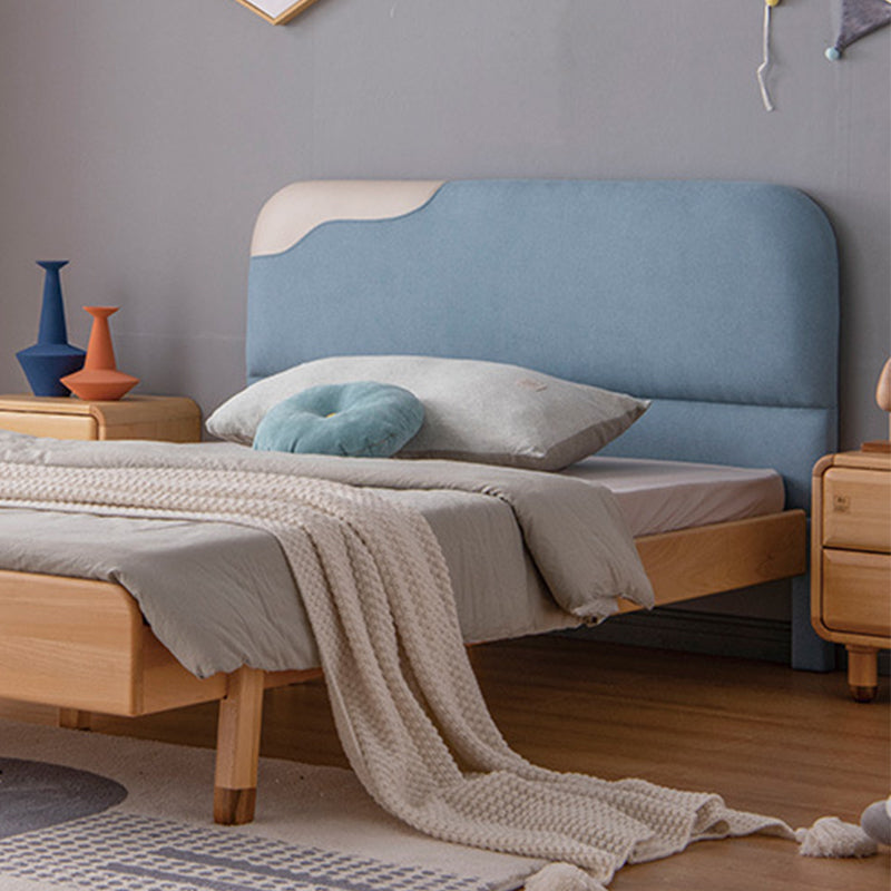 Solid Wood Platform Bed Scandinavian Blue Bed with Upholstered