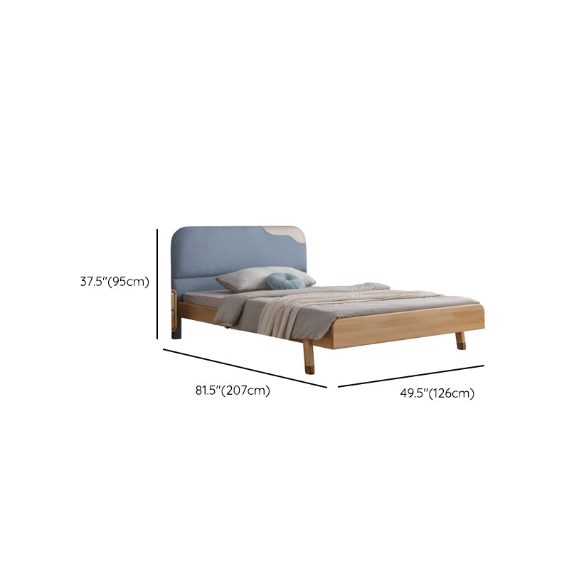 Solid Wood Platform Bed Scandinavian Blue Bed with Upholstered