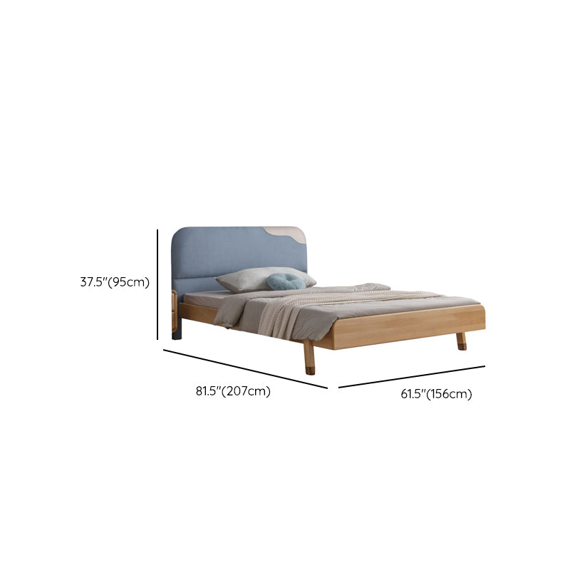 Solid Wood Platform Bed Scandinavian Blue Bed with Upholstered