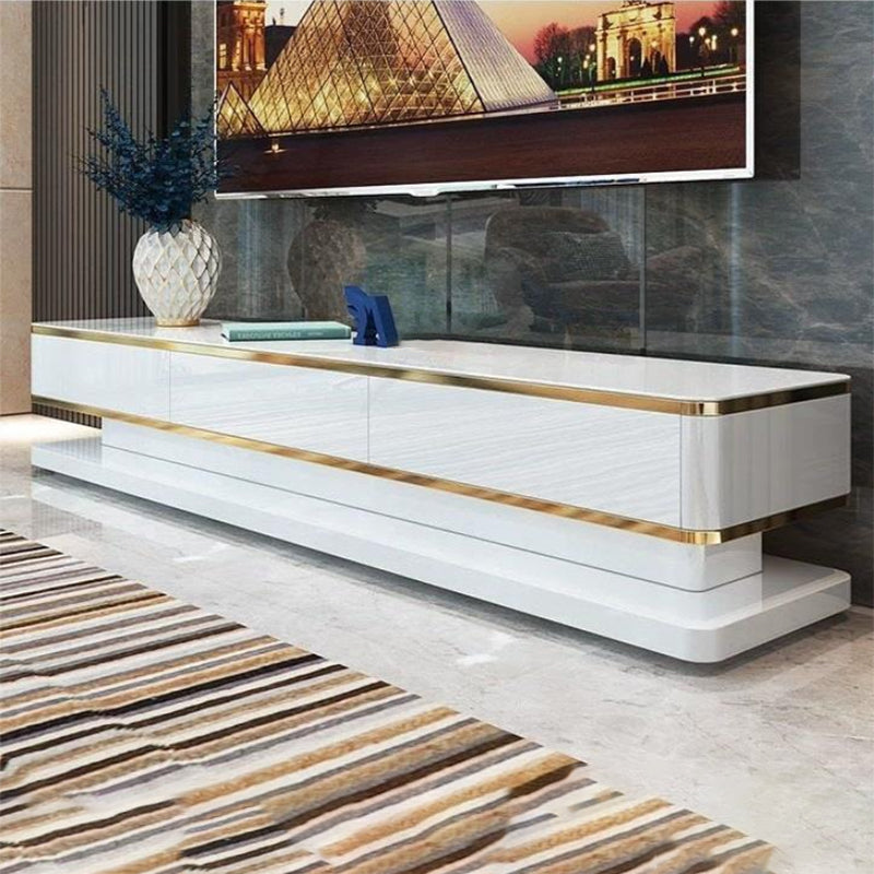 Glam Glass Stand Console Enclosed Storage Media Console with Drawers