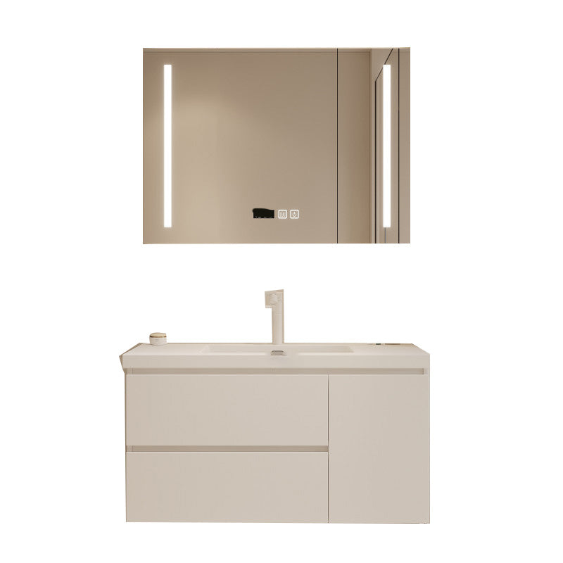 Drawers Vanity Set White Wood Rectangle Single Sink Wall Mount Bath Vanity with Mirror