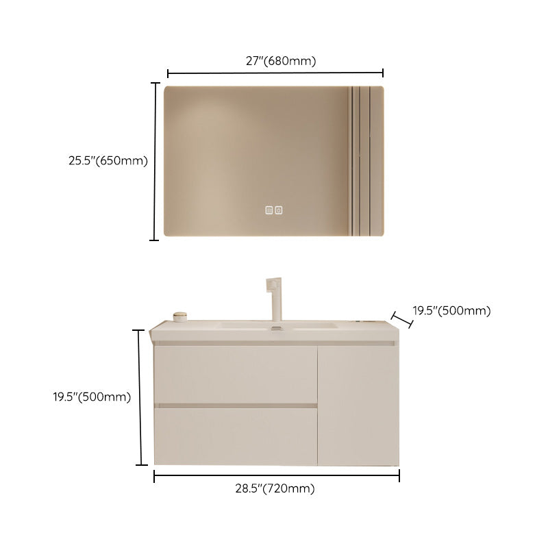 Drawers Vanity Set White Wood Rectangle Single Sink Wall Mount Bath Vanity with Mirror