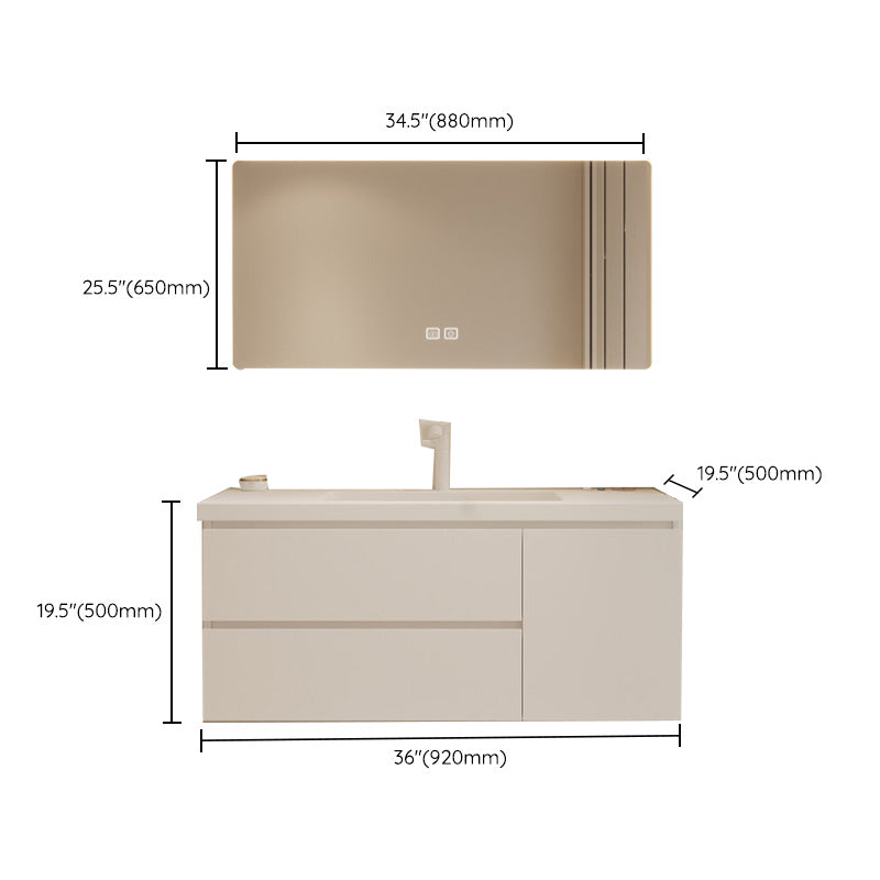 Drawers Vanity Set White Wood Rectangle Single Sink Wall Mount Bath Vanity with Mirror