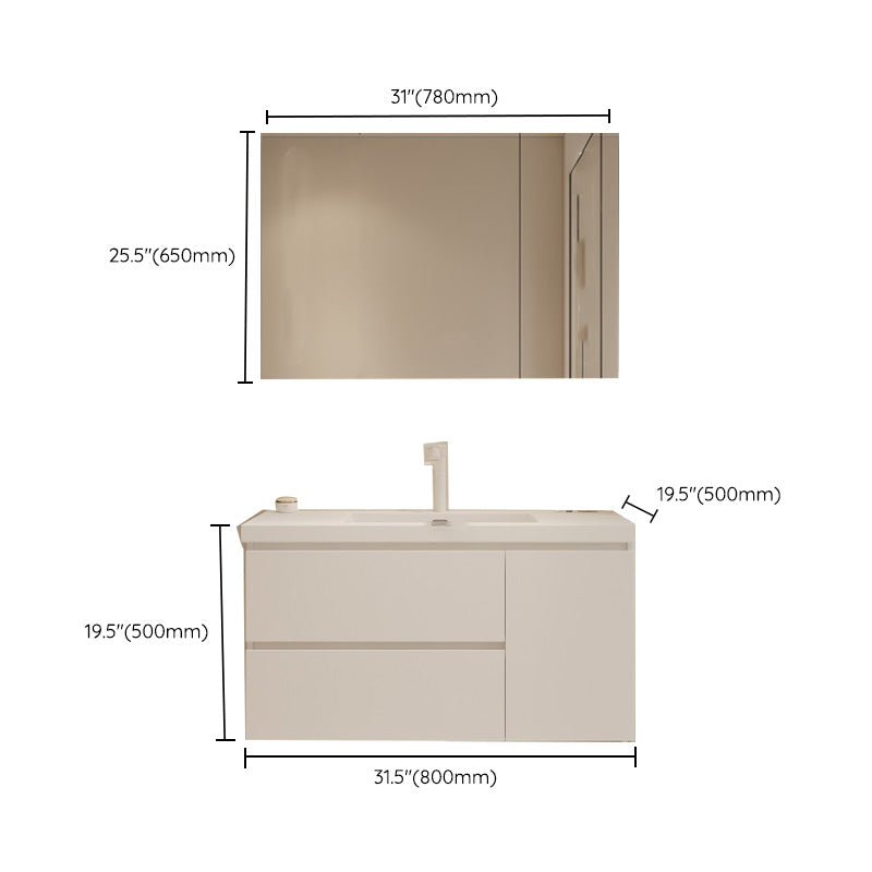 Drawers Vanity Set White Wood Rectangle Single Sink Wall Mount Bath Vanity with Mirror