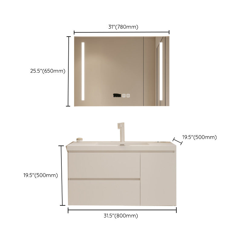 Drawers Vanity Set White Wood Rectangle Single Sink Wall Mount Bath Vanity with Mirror