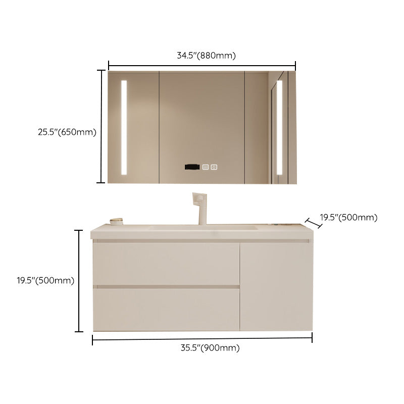 Drawers Vanity Set White Wood Rectangle Single Sink Wall Mount Bath Vanity with Mirror