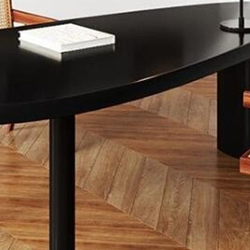 Industrial Writing Desk Solid Wood Office Desk in Black with Legs