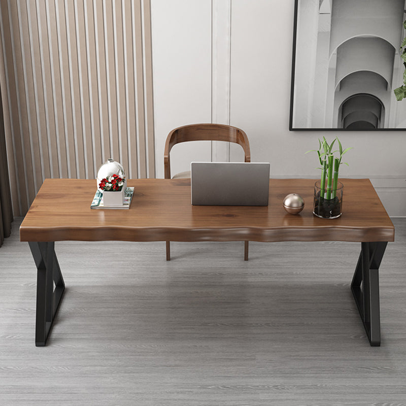 Industrial Solid Wood Office Desk 27.6-inch Wide Writing Desk with Iron Legs