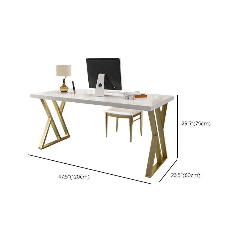 Wooden Rectangular Writing Desk Glam 29.53" Tall Office Desk with Iron Legs