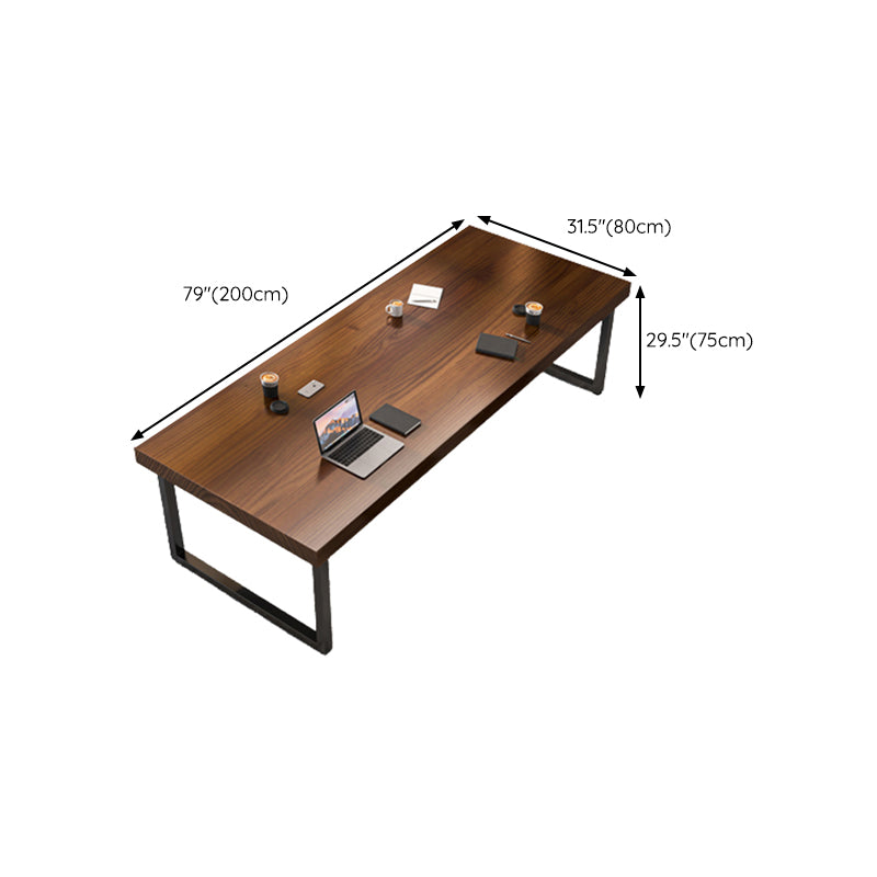 Industrial Rectangular Office Desk Solid Wood Writing Desk with Metal Legs