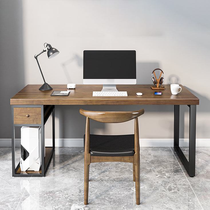 Rectangular Solid Wood Writing Desk Industrial with Metal Legs