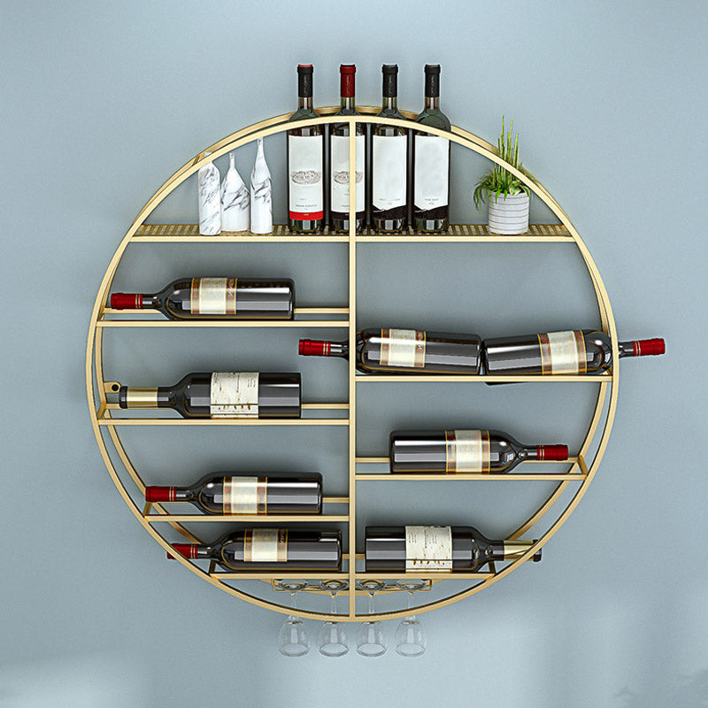 Modern Metal Wine Bottle & Glass Rack Wall Mounted Wine Rack Round