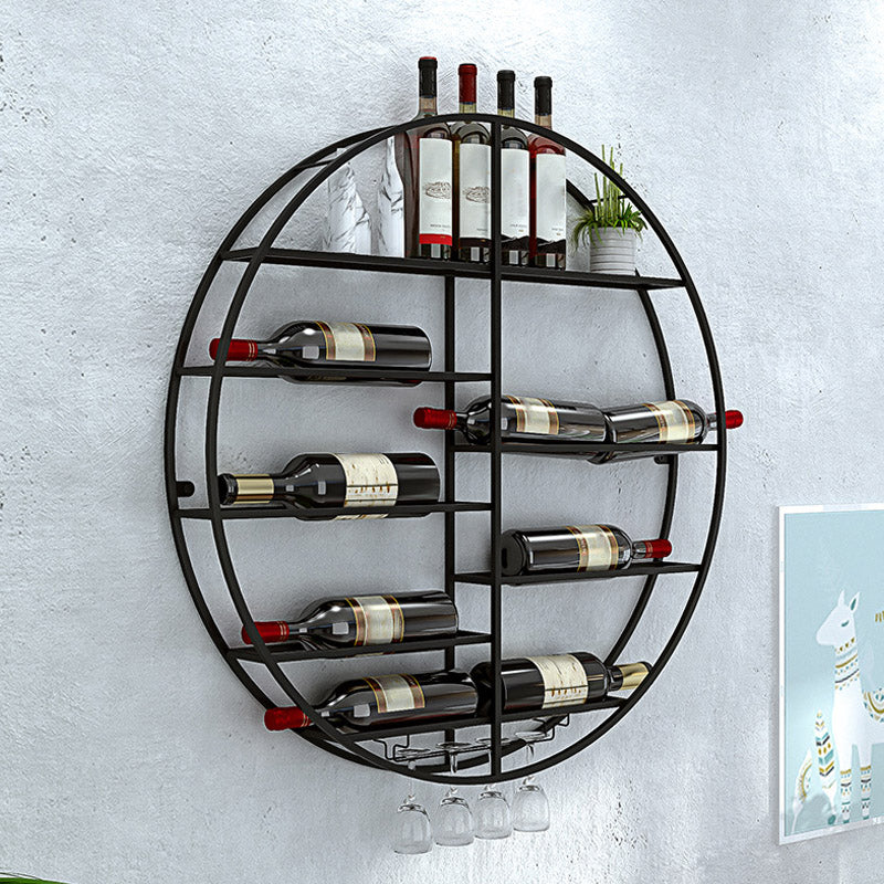 Modern Metal Wine Bottle & Glass Rack Wall Mounted Wine Rack Round