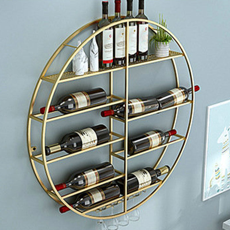 Modern Metal Wine Bottle & Glass Rack Wall Mounted Wine Rack Round