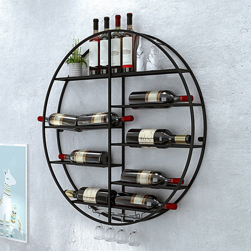 Modern Metal Wine Bottle & Glass Rack Wall Mounted Wine Rack Round