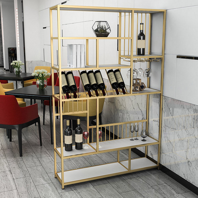 Metal Wine Bottle & Glass Rack Modern Floor Wine Holder with Shelf