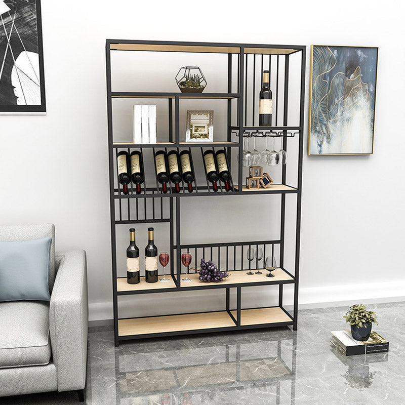 Metal Wine Bottle & Glass Rack Modern Floor Wine Holder with Shelf