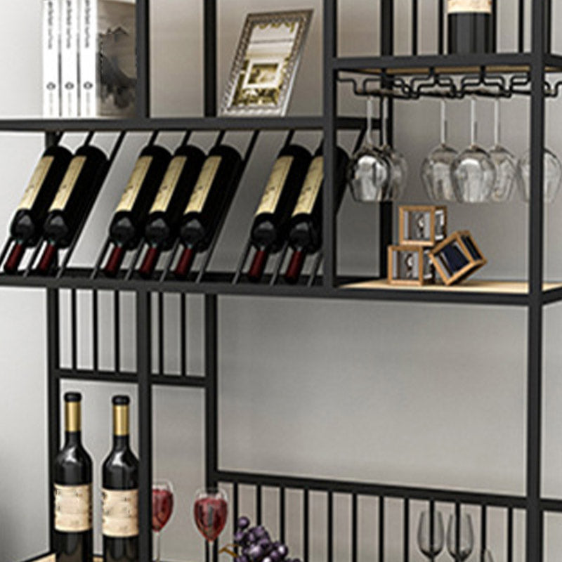 Metal Wine Bottle & Glass Rack Modern Floor Wine Holder with Shelf