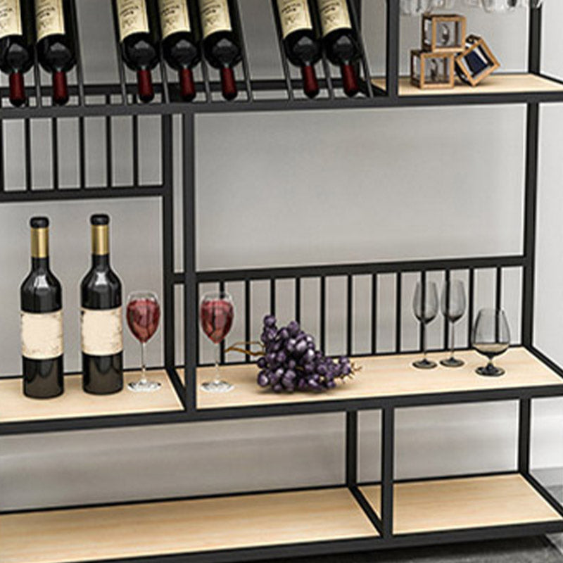 Metal Wine Bottle & Glass Rack Modern Floor Wine Holder with Shelf