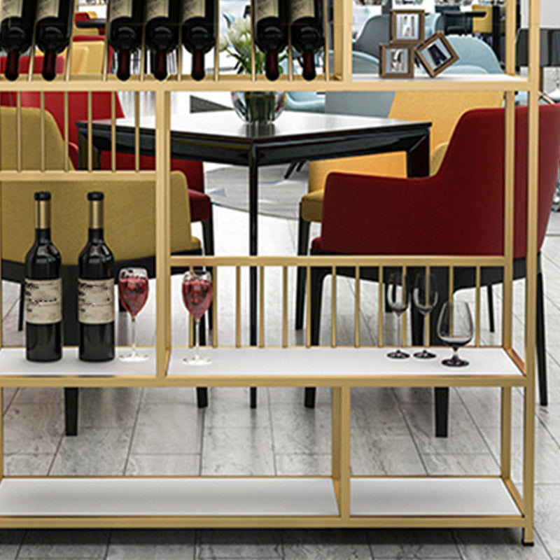 Metal Wine Bottle & Glass Rack Modern Floor Wine Holder with Shelf