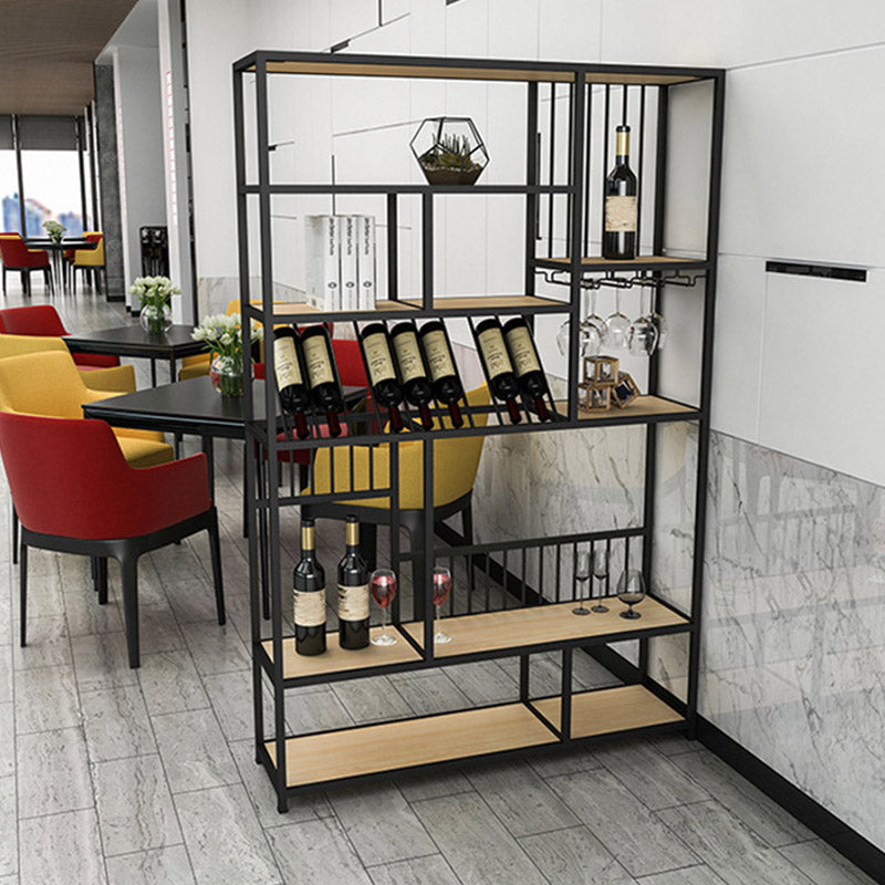 Metal Wine Bottle & Glass Rack Modern Floor Wine Holder with Shelf