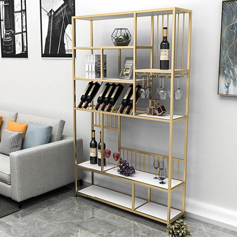 Metal Wine Bottle & Glass Rack Modern Floor Wine Holder with Shelf