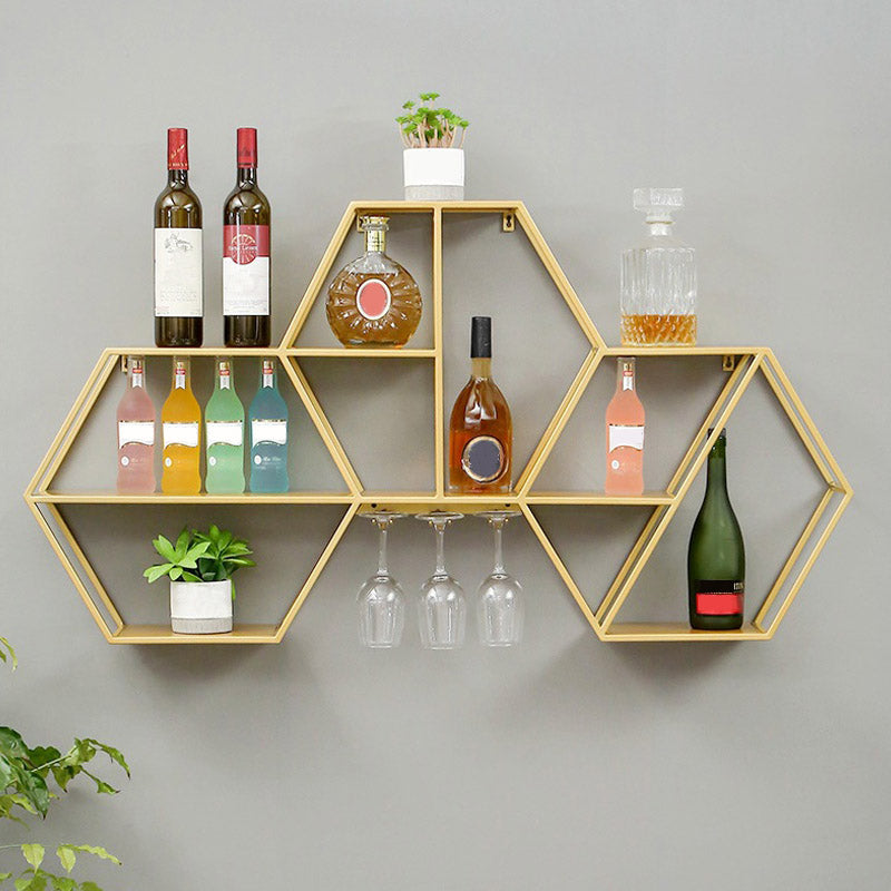 Contemporary Wall Mounted Wine Rack Iron Wine Shelf for Kitchen