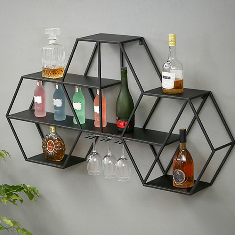 Contemporary Wall Mounted Wine Rack Iron Wine Shelf for Kitchen