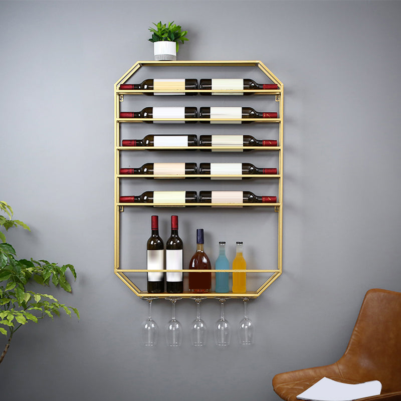 Iron Wall Mounted Wine Bottle & Glass Rack Modern Wine Holder Rack