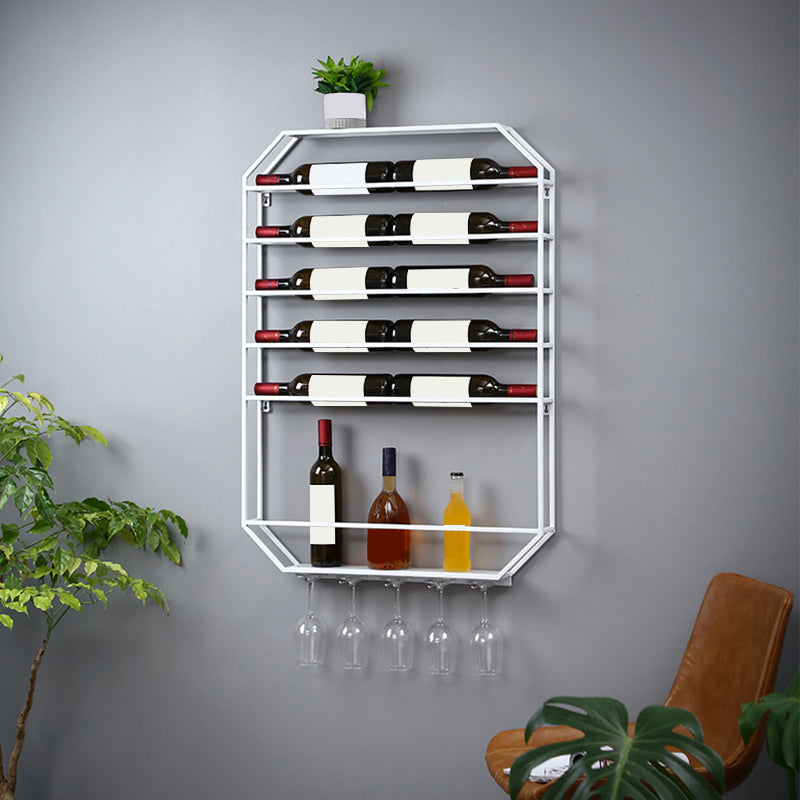 Iron Wall Mounted Wine Bottle & Glass Rack Modern Wine Holder Rack