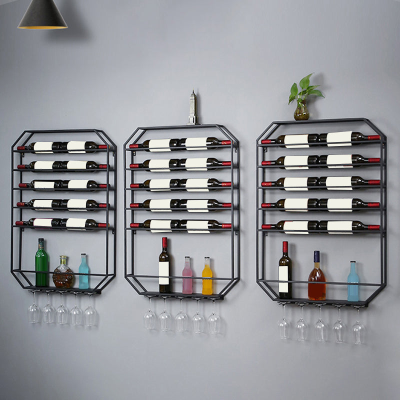 Iron Wall Mounted Wine Bottle & Glass Rack Modern Wine Holder Rack