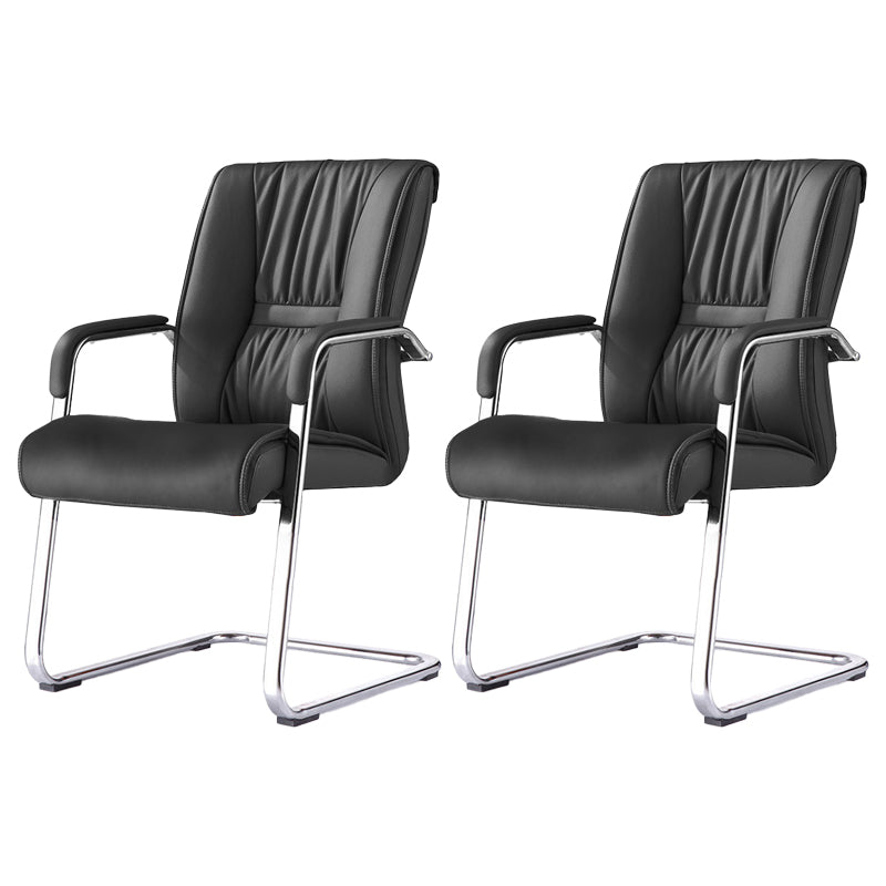 Modern Black Leather Desk Chair Fixed Arms Task Chair for Office