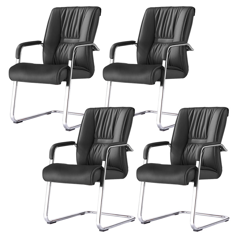 Modern Black Leather Desk Chair Fixed Arms Task Chair for Office