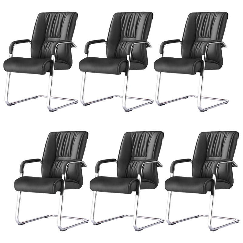 Modern Black Leather Desk Chair Fixed Arms Task Chair for Office