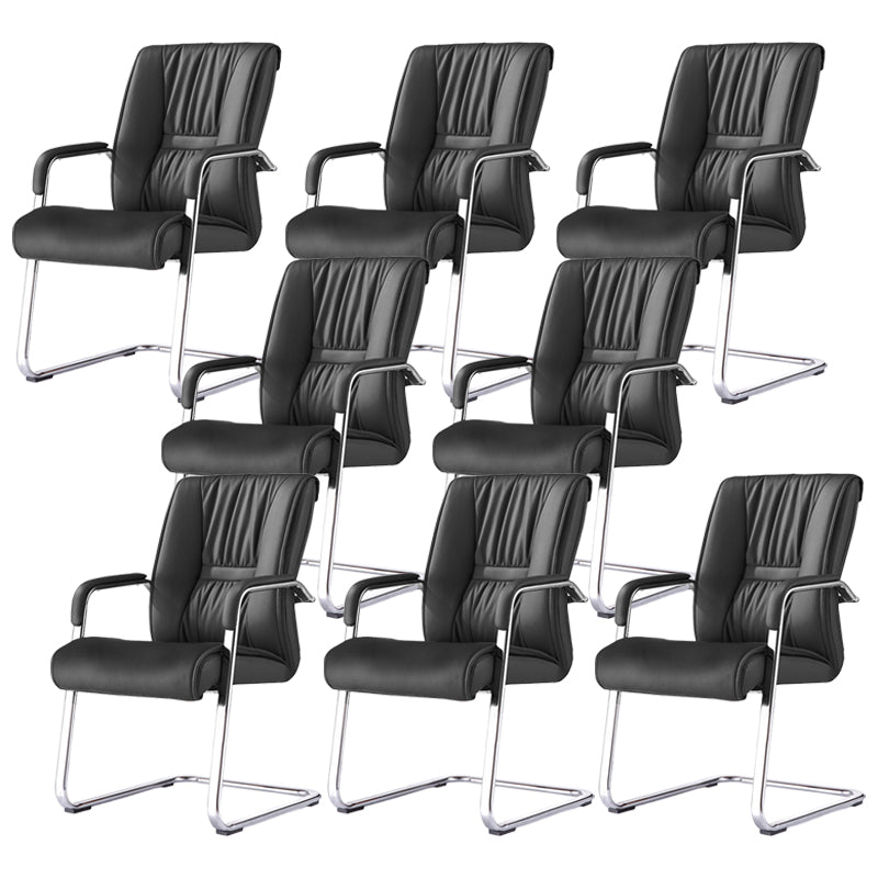 Modern Black Leather Desk Chair Fixed Arms Task Chair for Office