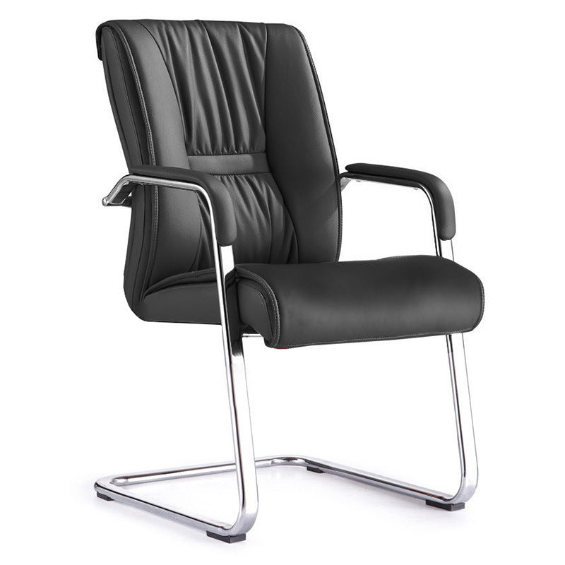 Modern Black Leather Desk Chair Fixed Arms Task Chair for Office