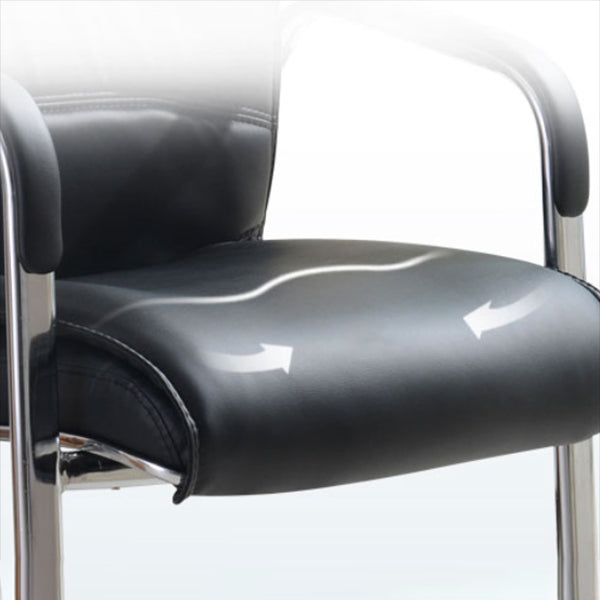 Modern Black Leather Desk Chair Fixed Arms Task Chair for Office