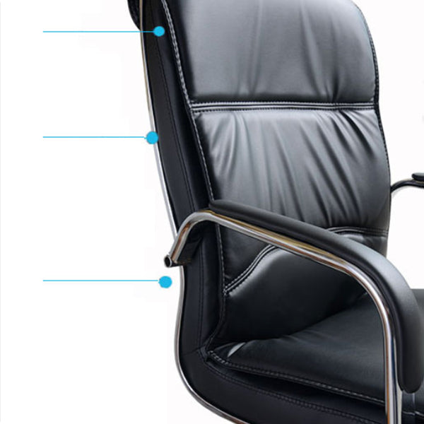 Modern Black Leather Desk Chair Fixed Arms Task Chair for Office