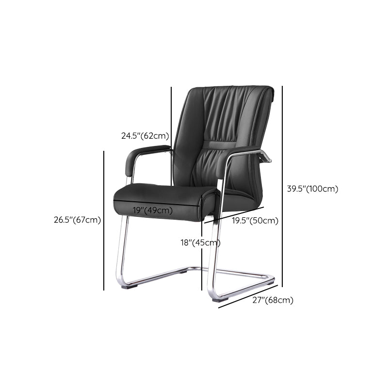 Modern Black Leather Desk Chair Fixed Arms Task Chair for Office