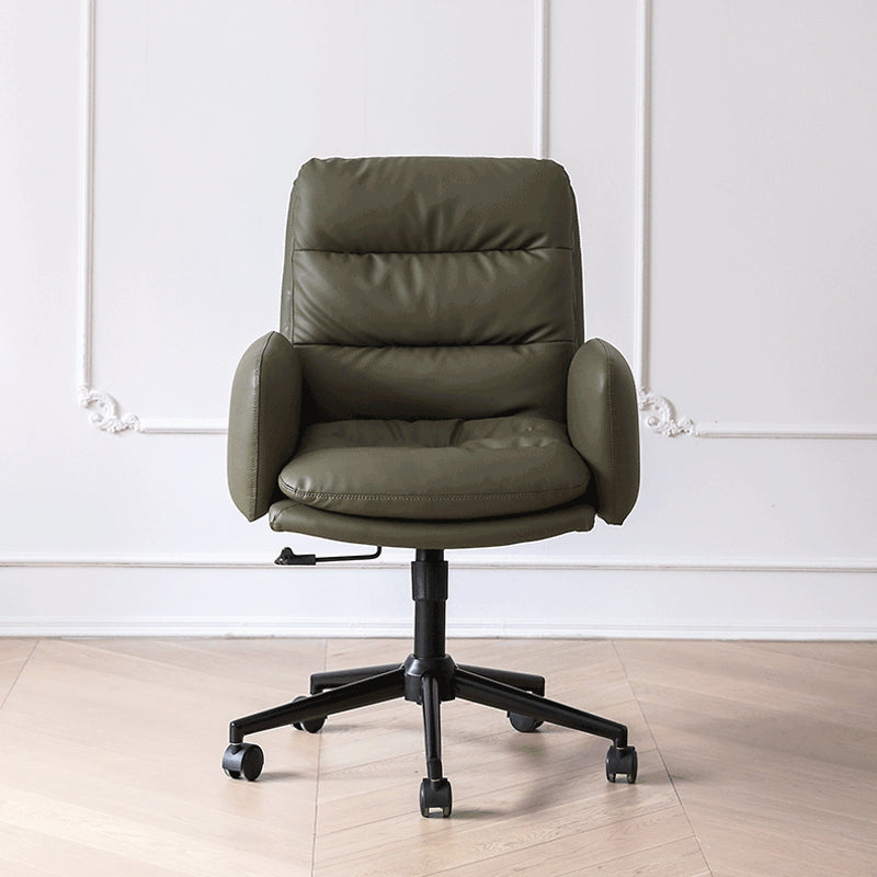 Modern Tufted Swivel Chair Faux Leather Mid-Back Executive Chair