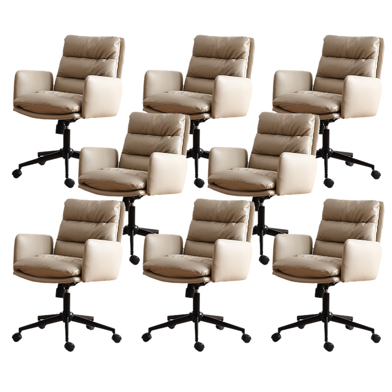 Modern Tufted Swivel Chair Faux Leather Mid-Back Executive Chair