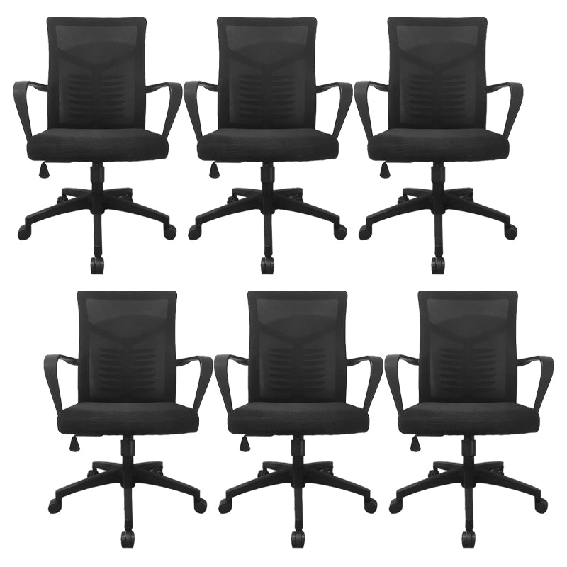 Modern Slide Office Chair Mid Back Fixed Arms Adjustable Seat Desk Chair with Wheels