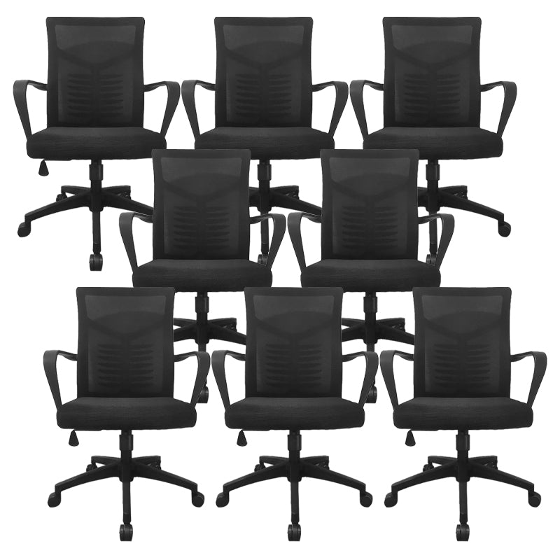 Modern Slide Office Chair Mid Back Fixed Arms Adjustable Seat Desk Chair with Wheels