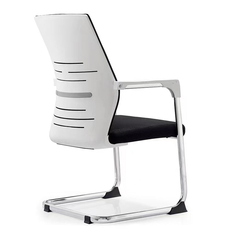 Modern Office Chair No Wheels Fixed Arms Lumbar Support Desk Chair