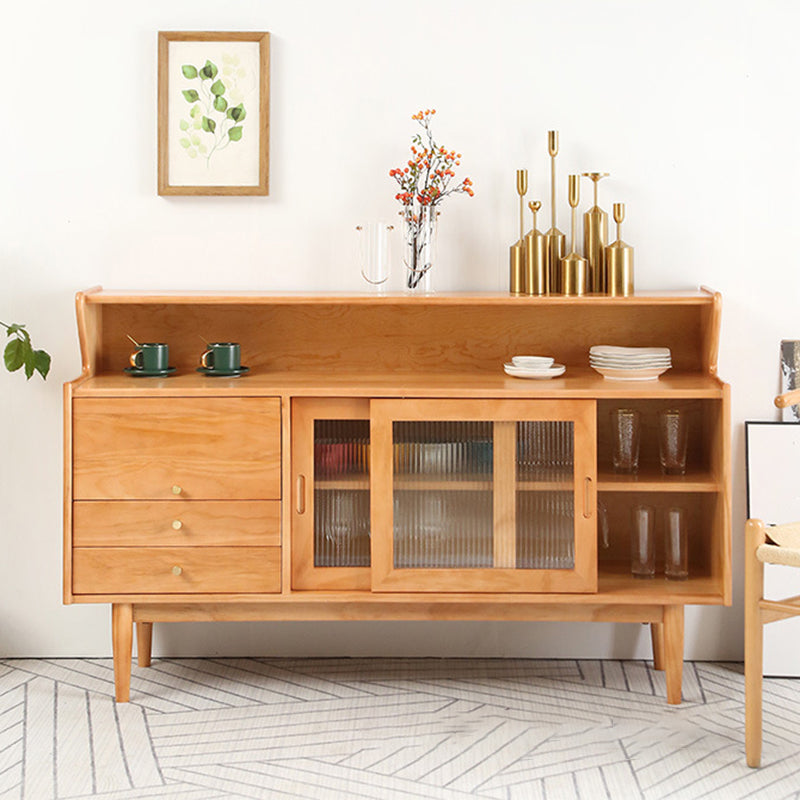 Contemporary Buffet Sideboard Solid Wood Side Board with Cabinets and Drawers