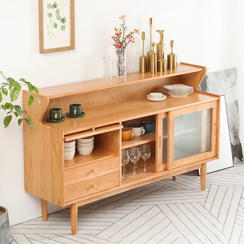 Contemporary Buffet Sideboard Solid Wood Side Board with Cabinets and Drawers